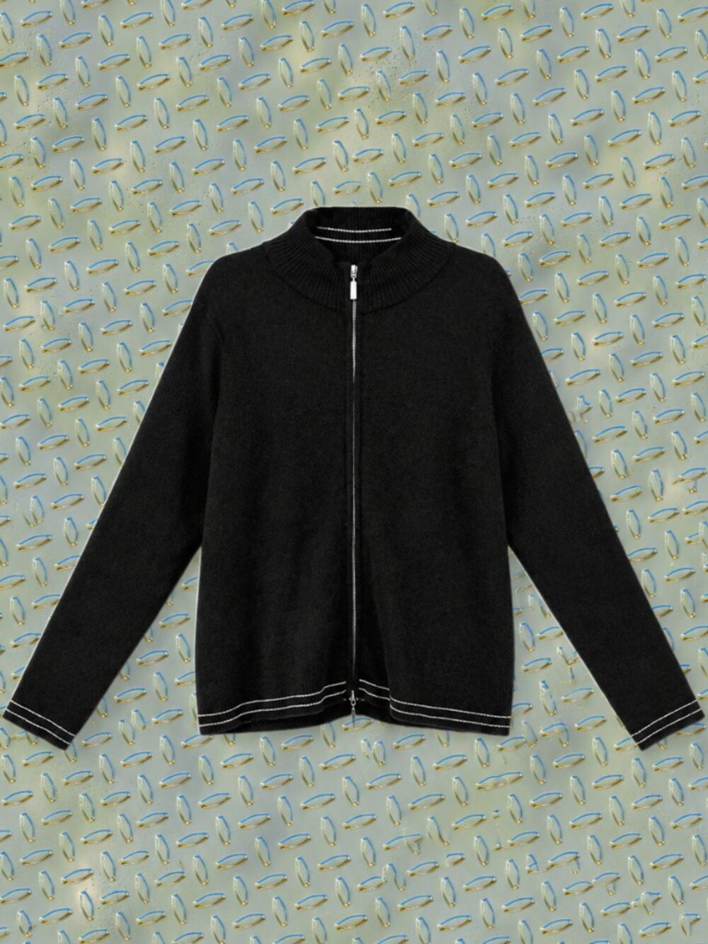 Faded Glory Black Stretch Knit Zip Up Sweater - L (12/14)